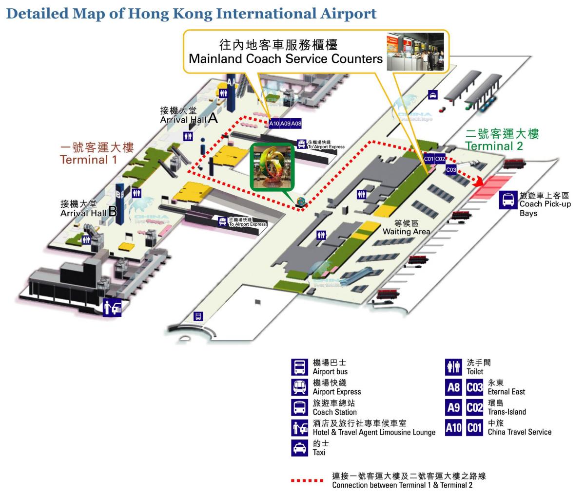 L'aeroporto di Hong Kong mappa terminal 1 di 2
