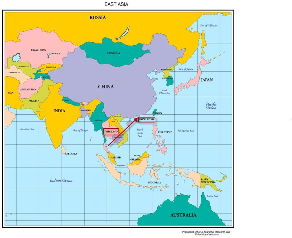 Hong Kong mappa dell'asia